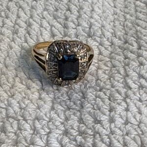 Vintage 14k Yellow Gold Step Cut 2.02 ct Natural Genuine Blue Sapphire Ring